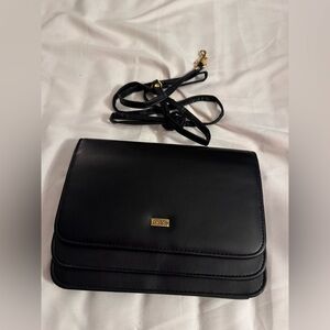 Buxton Black Leather Mini Crossbody Purse Wallet Clutch Organizer w/ Strap